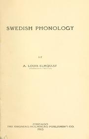 Front cover of Swedish phonology by Axel Louis Elmquist