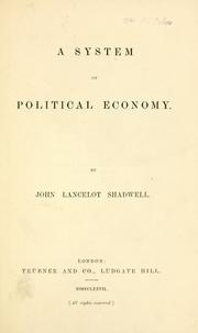 Front cover of A system of political economy by John Emelius Lancelot Shadwell