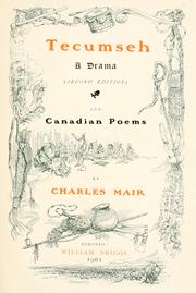 Front cover of Tecumseh, A Drama and Canadian Poems by Charles Mair