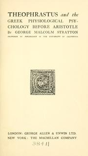 Front cover of Theophrastus and the Greek physiological psychology before Aristotle by George Malcolm Stratton