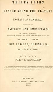 Front cover of Thirty years passed among the players in England and America by Joe Cowell