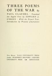 Front cover of Three poems of the war by Paul Claudel