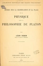 Front cover of Études sur la signification et la place de la physique dans la philosophie de Platon by Léon Robin