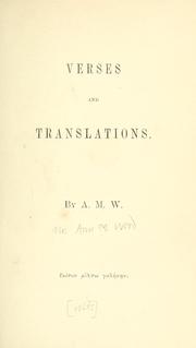 Front cover of Verses and Translations by Ann Maria Michell Wood