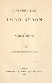 Cover of A vindication of Lord Byron by Austin, Alfred