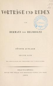 Front cover of Vorträge und Reden by Hermann von Helmholtz