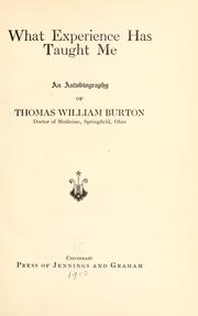 Cover of What experience has taught me by Thomas William Burton
