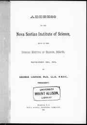 Cover of Address to the Nova Scotian Institute of Science by George Lawson