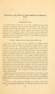 Front cover of Finances and costs of the present European war by United States. War Dept. General Staff