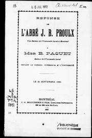 Front cover of Réponse de l'abbé J.B. Proulx, vice-recteur de l'Université Laval à Montréal à Mgr B. Paquet, recteur de l'Université Laval by J.-B Proulx
