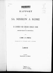 Front cover of Rapport sur sa mission à Rome à Sa Grandeur Mgr Edouard Charles Fabre, archevêque de Montréal by J.-B Proulx