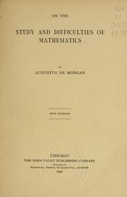 Front cover of On the study and difficulties of mathematics by Augustus De Morgan