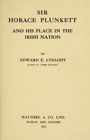 Front cover of Sir Horace Plunkett and his place in the Irish nation by MacLysaght, Edward.