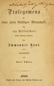 Front cover of Prolegomena zu einer jeden künstigen metaphysik by Immanuel Kant