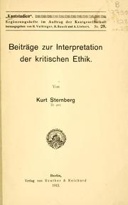 Front cover of Beiträge zur Interpretation der kritischen Ethik by Sternberg, Kurt