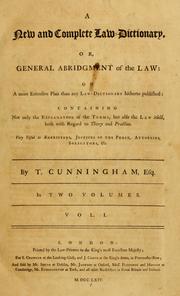 Cover of A new and complete law-dictionary by Timothy Cunningham