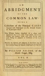 Front cover of An abridgment of the common law by Nelson, William