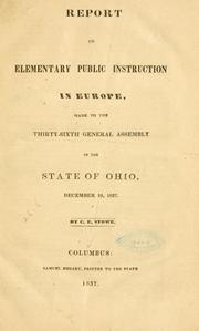 Cover of Report on elementary public instruction in Europe, made to the thirty-sixth General assembly of the state of Ohio, December 29, 1837 by C. E. Stowe