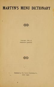 Cover of Martyn's menu dictionary ... by Charles Martyn