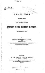 Front cover of Readings Delivered Before the Honourable Society of the Middle Temple: In the Year 1850 by George Bowyer