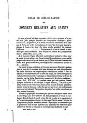 Front cover of Essai de bibliographie des sonnets relatifs aux saints: mémoire présenté au .. by Hugues Vaganay