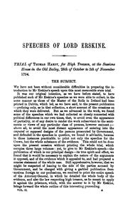 Cover of Speeches of Thomas Lord Erskine by Edward Walford 