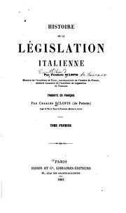 Front cover of Histoire de la législation italienne by Federigo Sclopis