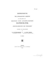Front cover of Repertorium der literarischen arbeiten aus dem gebiete der reinen und angewandten mathematik by Leo Koenigsberger 
