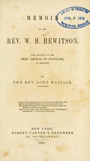 Front cover of Memoir of the Rev. W.H. Hewitson by Baillie, John
