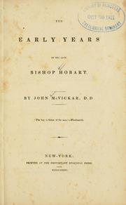 Cover of The early years of the late Bishop Hobart by John McVickar