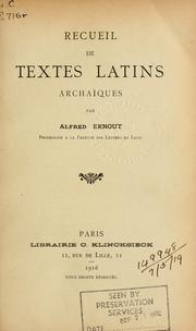 Front cover of Recueil de textes latins archaïques by Alfred Ernout