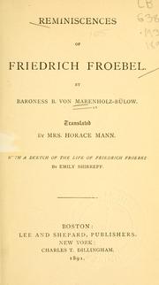 Front cover of Reminiscences of Friedrich Froebel by Bertha von Marenholtz-Bülow
