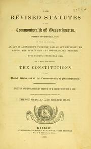 Front cover of The Revised Statutes of the Commonwealth of Massachusetts, passed November 4, 1835 by Massachusetts