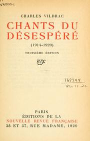 Front cover of Chants du désespéré (1914-1920) by Charles Vildrac