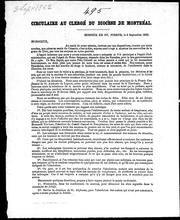 Front cover of Circulaire au clergé du diocèse de Montréal by Église catholique. Diocèse de Montréal. Évêque (1840-1876 : Bourget)