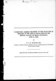 Front cover of Valedictory address delivered to the graduates in medicine at the annual convocation of the medical faculty of McGill University, June 15, 1900 by T. J. W. Burgess