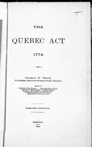 Cover of The Quebec Act, 1774 by Hart, Gerald E.