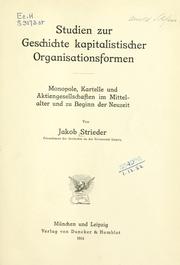 Front cover of Studien zur Geschichte kapitalistischer Organisationsformen by Jacob Strieder