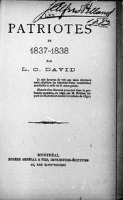 Front cover of Les patriotes de 1837-1838 by L.-O David