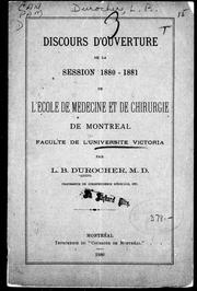 Front cover of Discours d'ouverture de la session 1880-1881 de l'Ecole de médecine et de chirurgie de Montréal, faculté de l'Université Victoria by L. B. Durocher