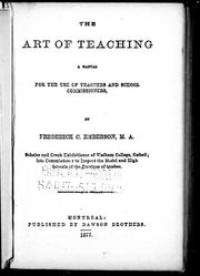 Front cover of The art of teaching by F. C. Emberson