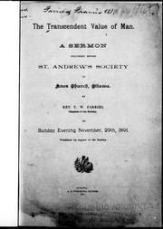 Front cover of The transcendent value of man by F. W. Farries