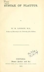 Front cover of Syntax of Plautus by W. M. Lindsay