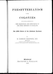 Front cover of Presbyterianism in the colonies by R. Gordon Balfour