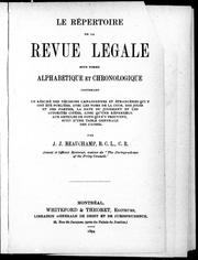Cover of Le répertoire de la Revue légale sous forme alphabétique et chronologique by J. J. Beauchamp