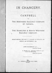 Front cover of Campbell vs. the Northern Railway Company of Canada and the Hamilton & North-Western Railway Company by Charles James Campbell