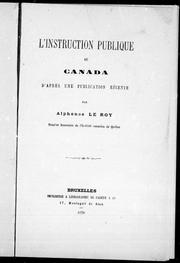 Front cover of L' Instruction publique au Canada d'après une publication récente by Le Roy, Alphonse