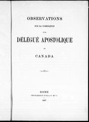 Front cover of Observations sur la nomination d'un délégué apostolique au Canada by Philippe Landry