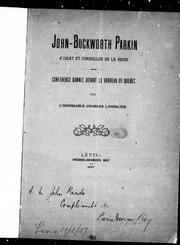 Front cover of John-Buckworth Parkin, avocat et conseiller de la reine by Langelier, Charles