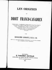 Front cover of Les origines du droit franco-canadien by Rodolphe Lemieux